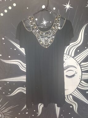 Boston Proper Black Embellished Scoop Neck Dress